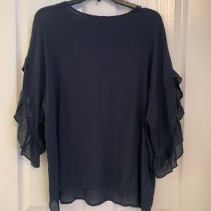 Doe & Rae lined sheer deep gray/blue top